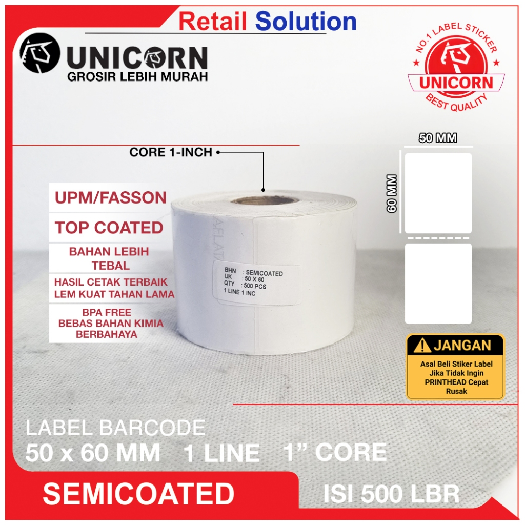 

Stiker Label Barcode Semicoat Semicoated 50x60 mm / 50 x 60 mm / 5x6 cm