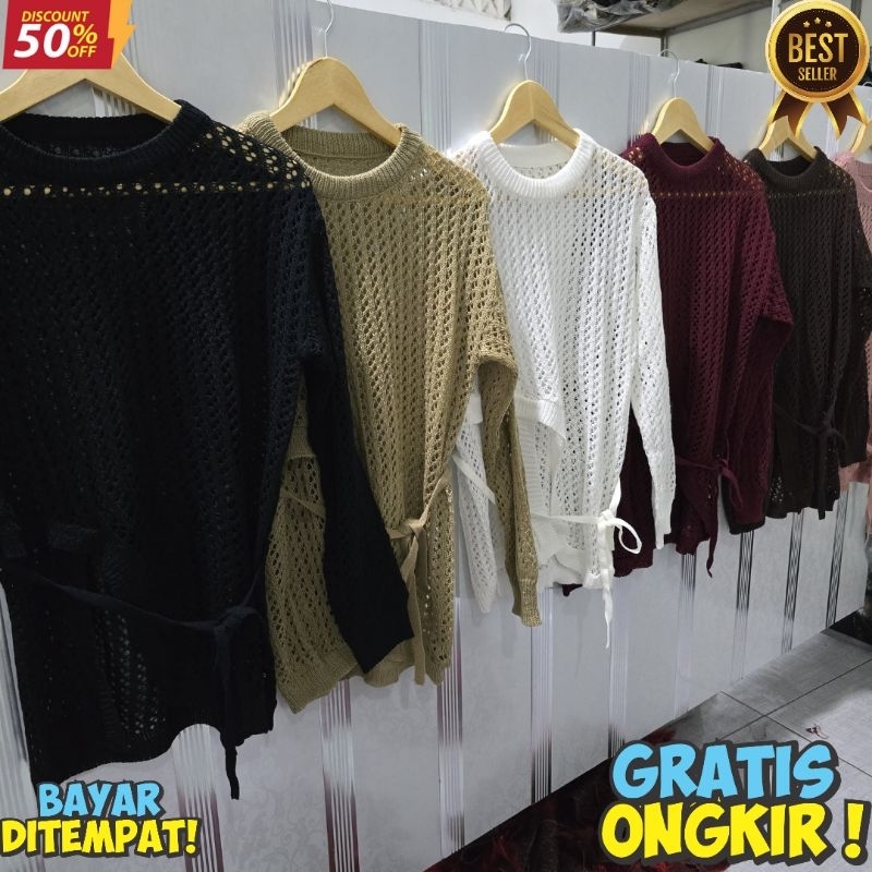 Sweater rajut jaring wanita, Yuruma Outer rajut premium,  Sweater rajut jaring wanita Allsize.
