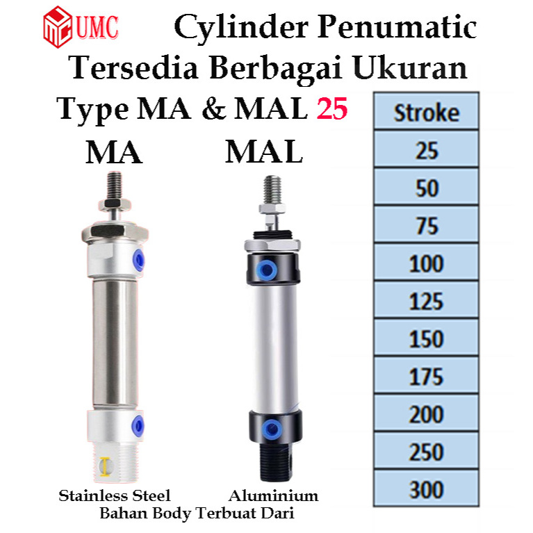 Cylinder pneumatic MA25 / MAL25 Pneumatik Angin Air Silinder MA 25 MAL 25