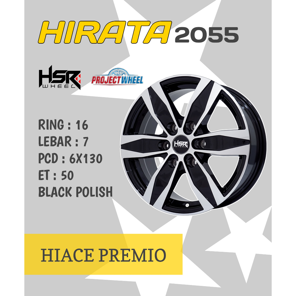 Velg Hiace Premio ring 16 pcd 6x130 Black Polish HSR HIRATA R16