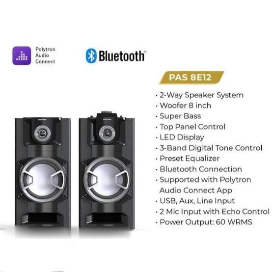 POLYTRON Active Speaker PAS 8E12 / Speaker Bluetooth Aktif 8inch Polytron / Garansi Resmi