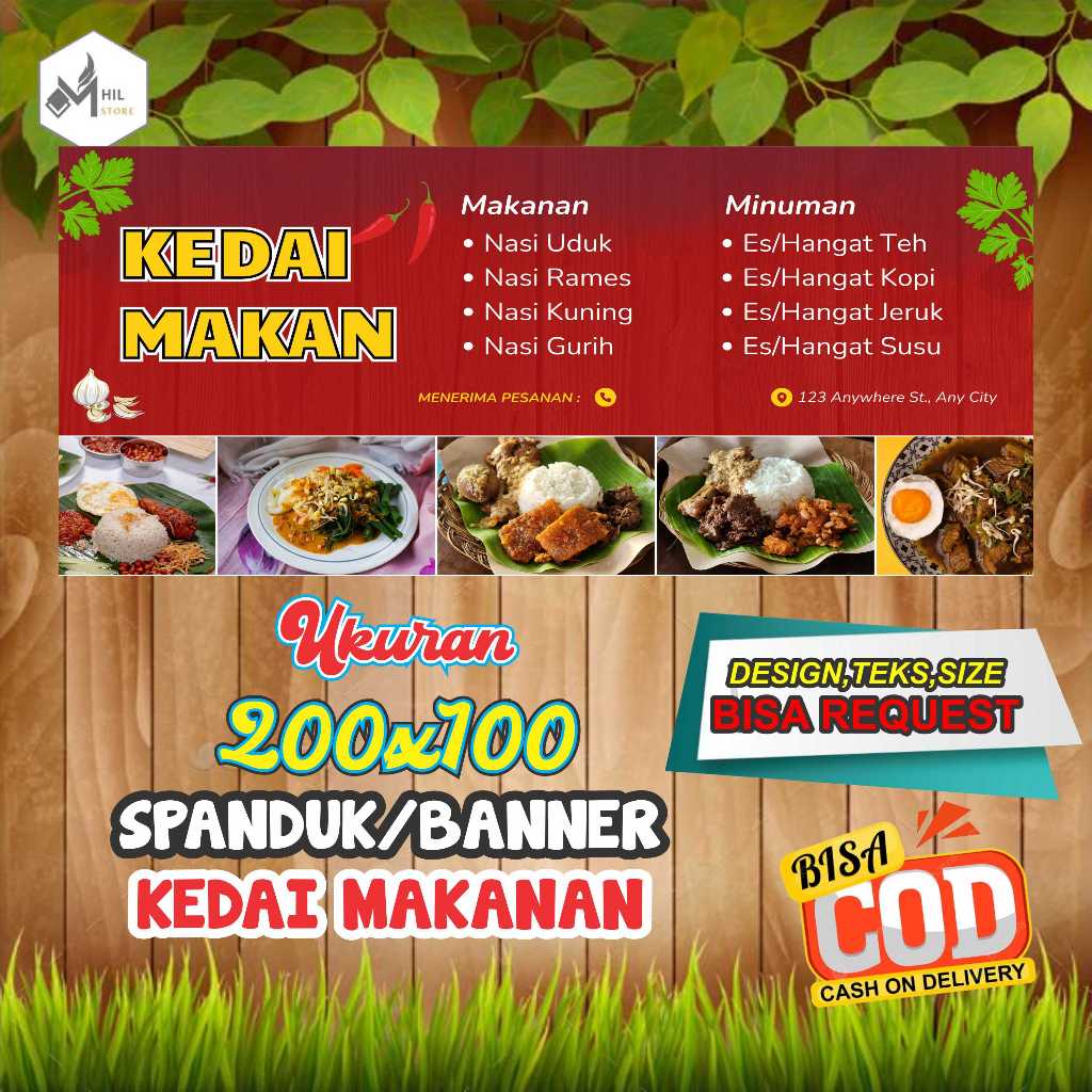 Spanduk Banner Size 200x100 Cm KEDAI MAKANAN Free Custom Design Dan Ukuran