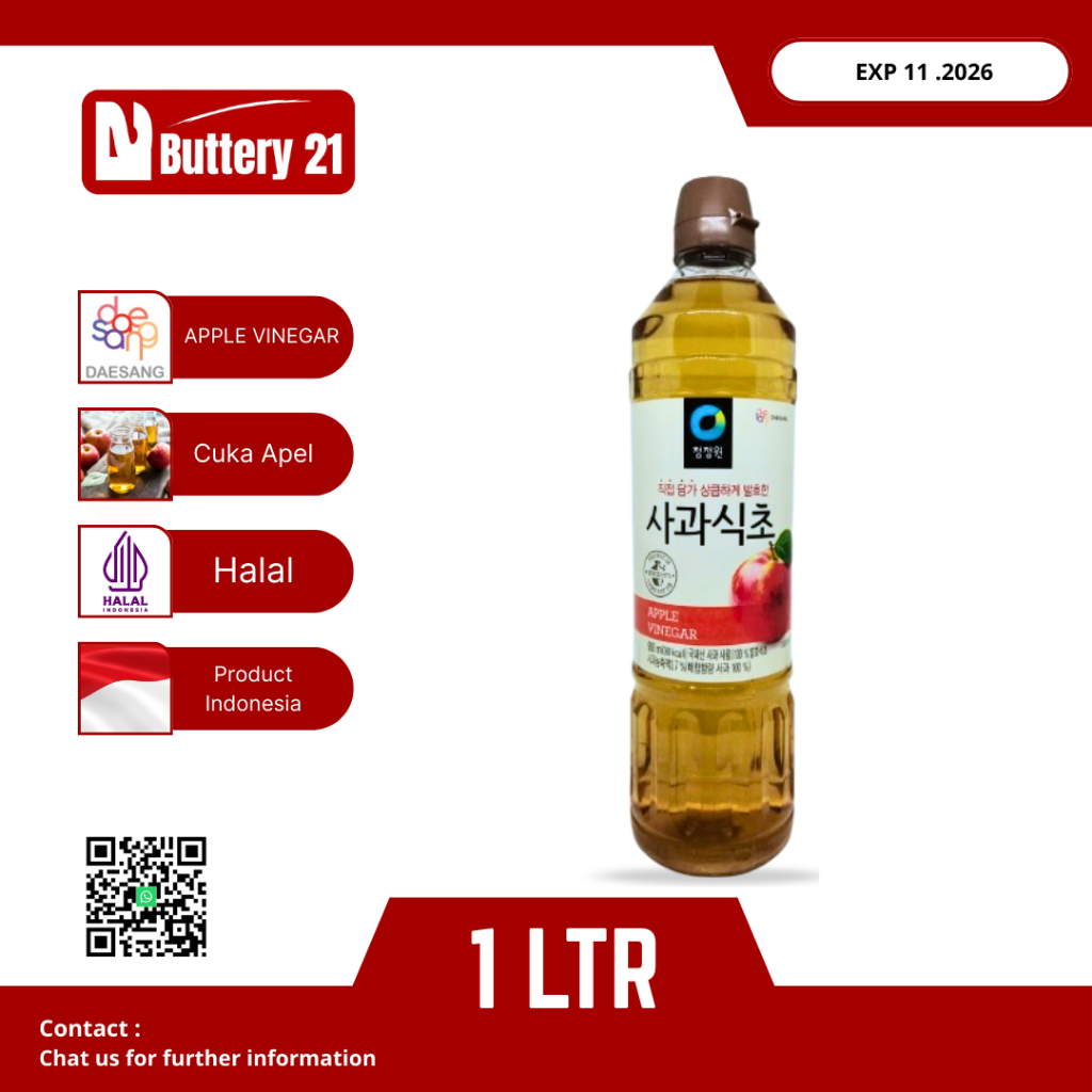 

DAESANG APPLE VINEGAR 1 LTR/CUKA APEL DAESANG PREMIUM/CHUNG JUNG ONE/CUKA APEL