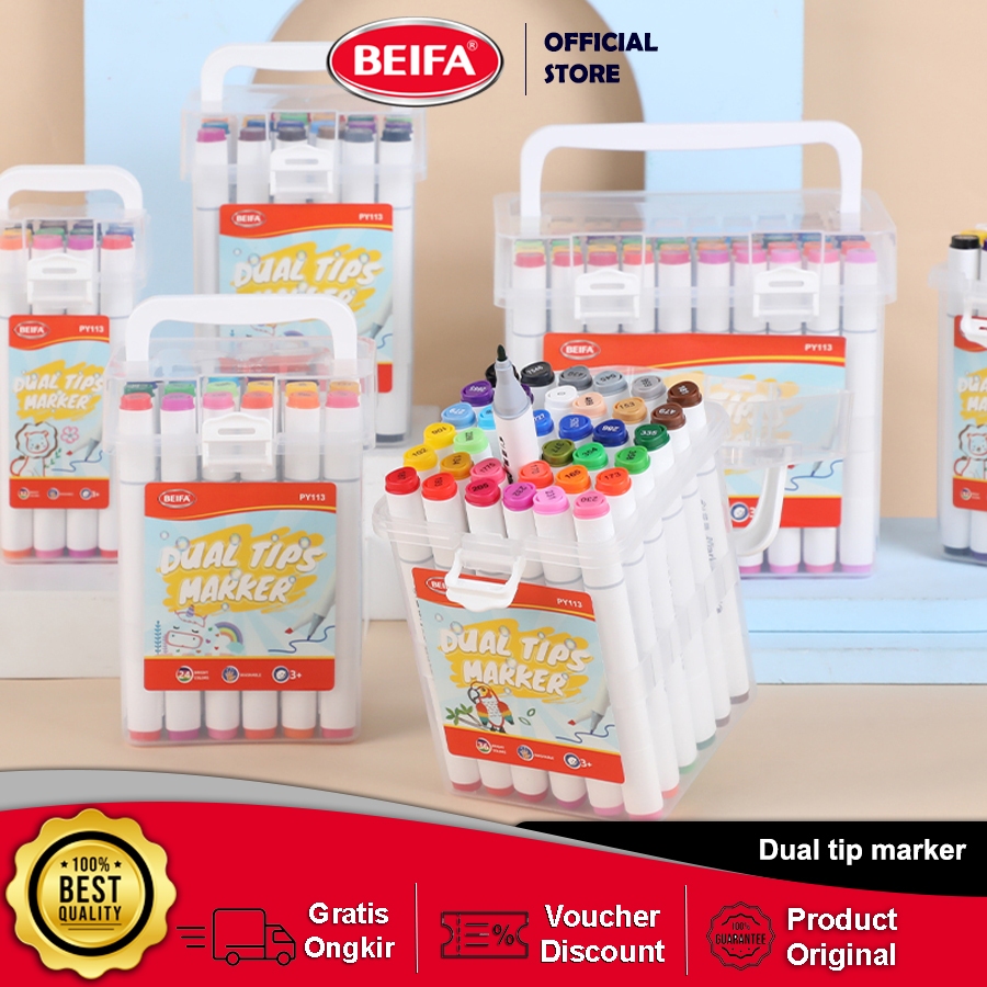 

Beifa Spidol Sketsa Profesional / Sketch Marker 12/24 Warna Dual Tip PY113