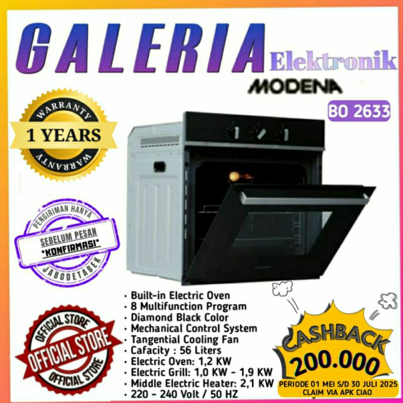 Oven Listrik Modena BO 2633 Diamond Black