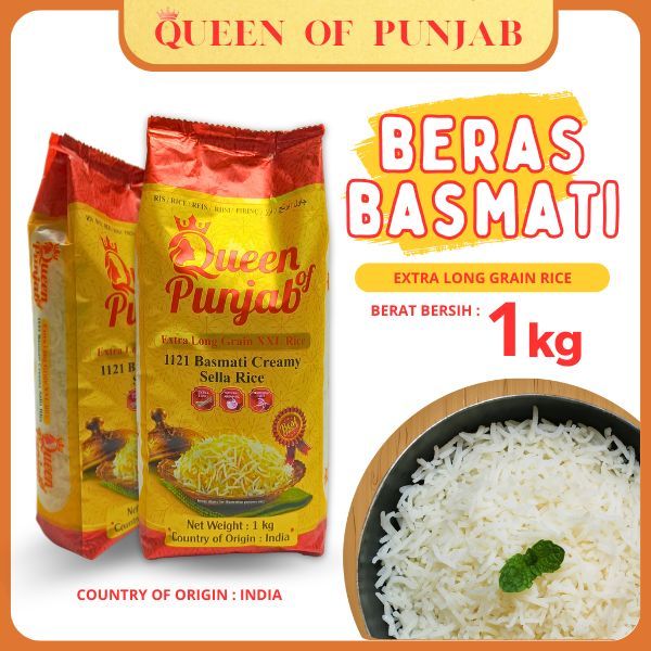 

Beras Basmati 1 kg Premium Rice India Arab untuk Kebuli, Mandhi, Briyani, Kabsah Queen of Punjab