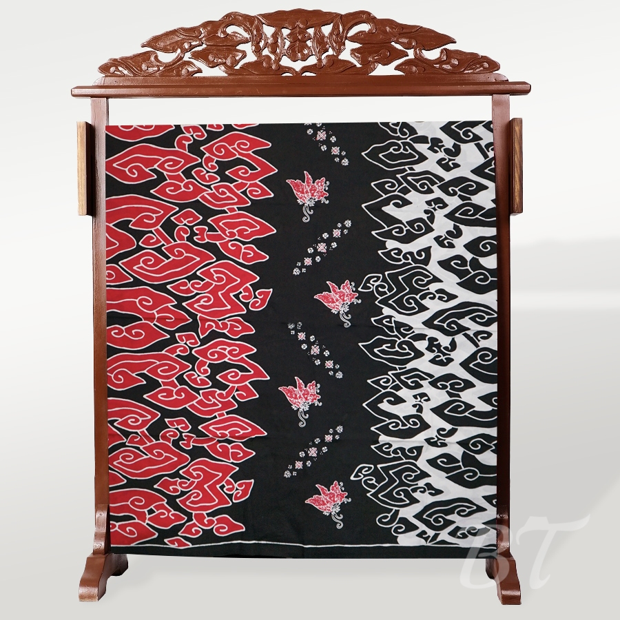 BATIK TRUSMI Bahan Kain Panjang Batik Tulis Mega Mendung Dimensi SR Putih Hitam