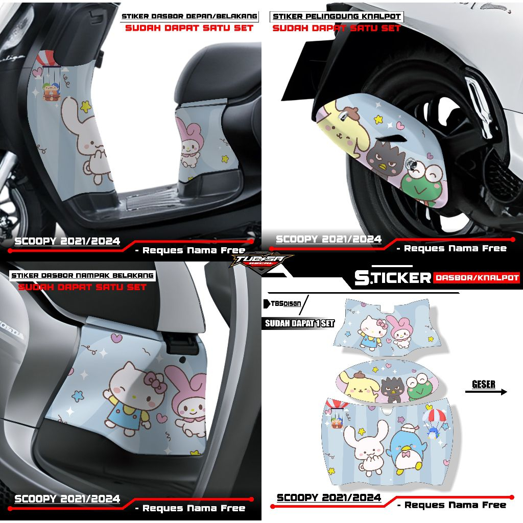 STICKER DASBOR DEPAN BELAKANG + STIKER COVER KNALPOT SCOOPY 2021/2024.