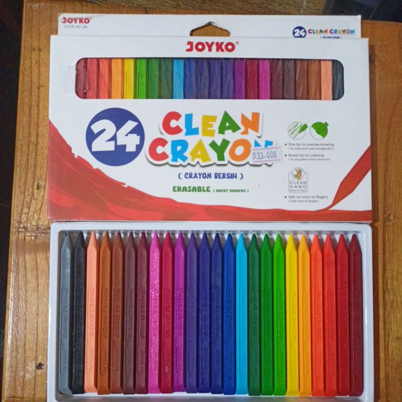 

(1 pcs) CRAYON CLEAN JOYKO 24 WARNA (tidak kotor ditangan)