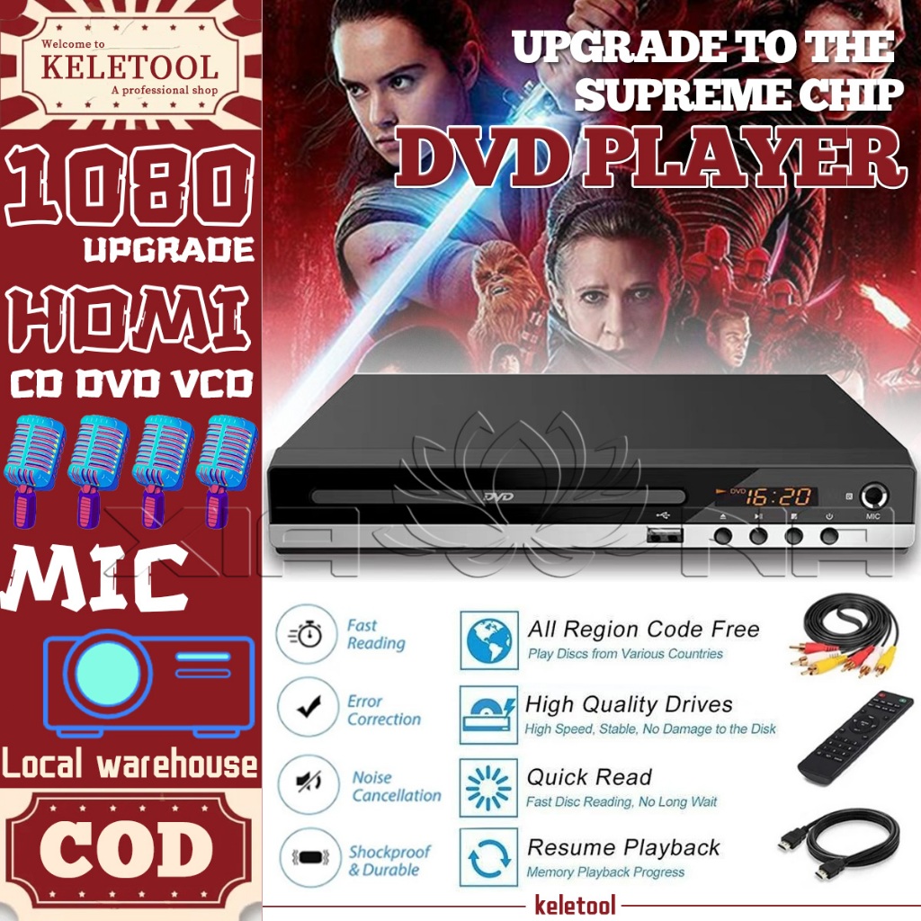 1080P Pemutar DVD CD HD VCD DVD Media Player USB 110V-240V Multimedia Digital Dukungan Digital Karao