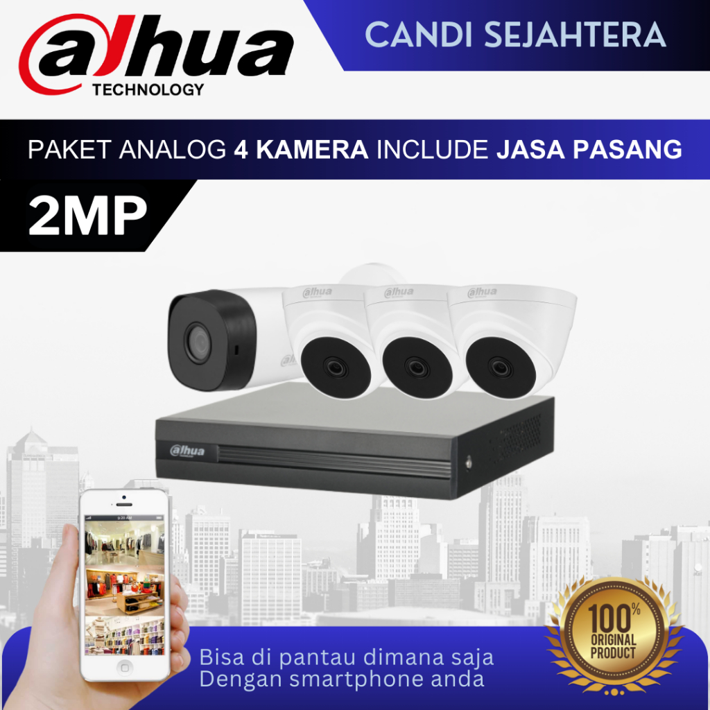 PAKET CCTV DAHUA 2MP 4 CHANNEL + INSTALASI & ONLINE DI HP