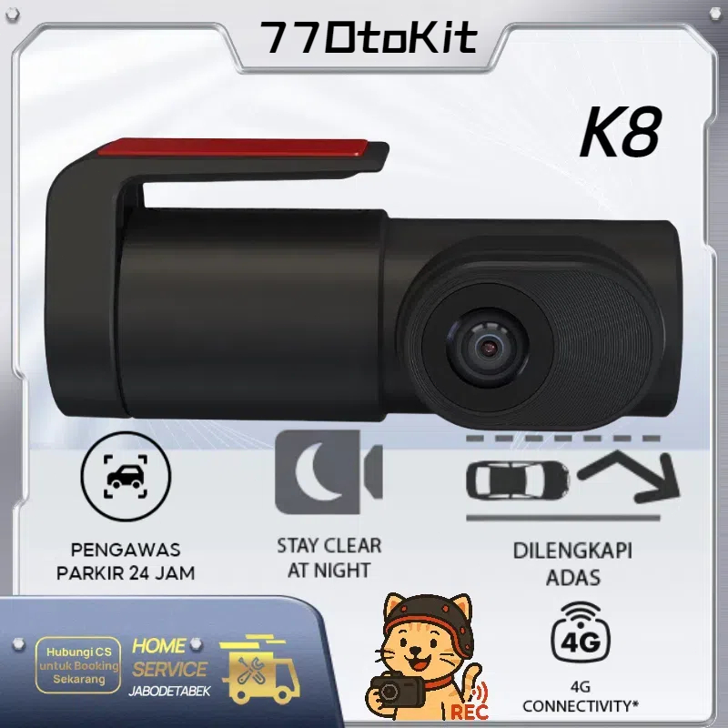 [Lokal Stok]Dash Cam K8 series-1080P WiFi + Layar - Night Vision & Rotasi 360° Pengawasan tanpa sudu