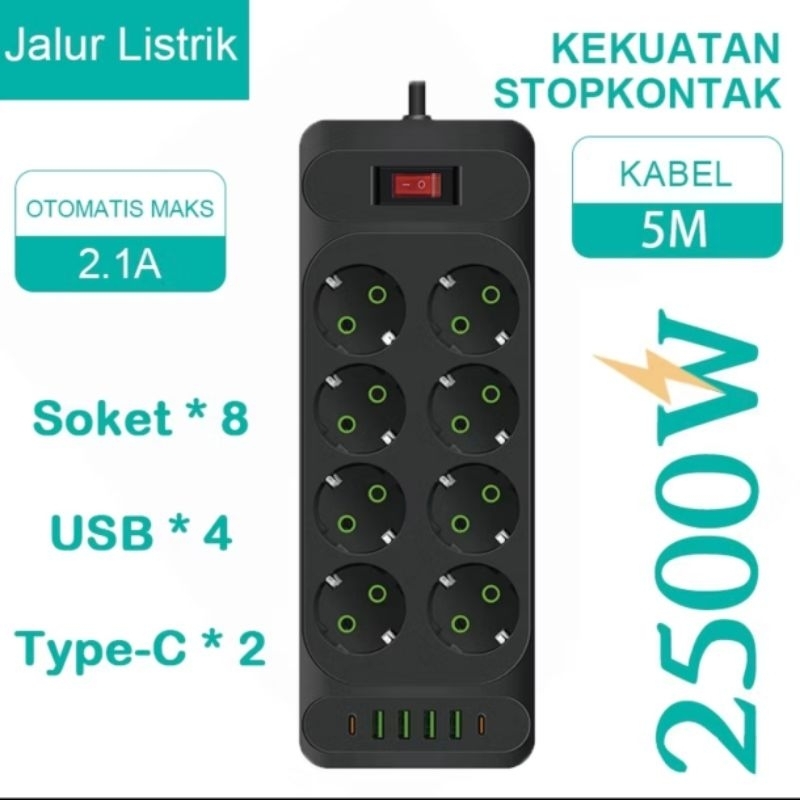 2500W Stop Kontak USB Serbaguna 4 Port USB 10 Port Stop Kontak 2 port Type c