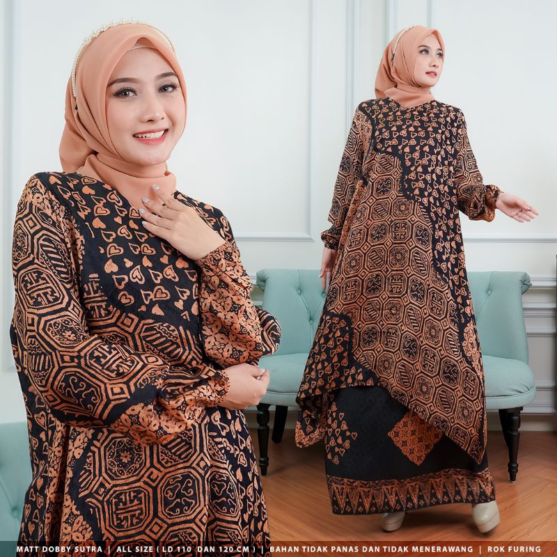 Set Batik Sutra Mewah High Quality (EKSCLUSIF) SET GAMIS BATIK BAHAN DOBBY SUTRA STELAN WANITA KEKIN