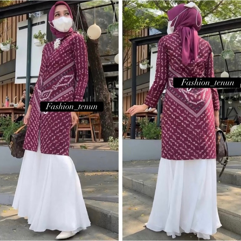 FASHION_TENUN ( milla dress tenun maroon) / Tunik Dress / Baju couple / Dress couple / Dress pesta /