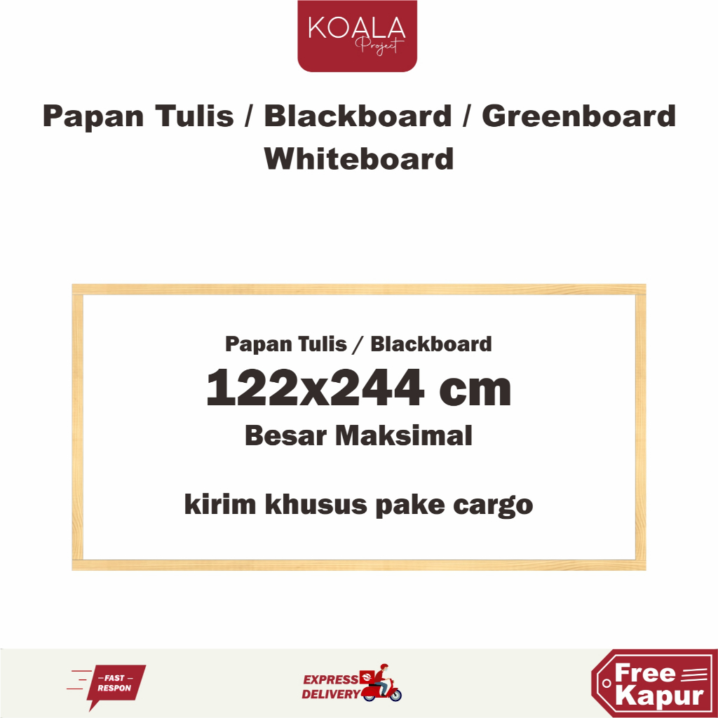 

WHITEBOARD FRAME KAYU PAPAN TULIS PUTIH 120 X 240 CM ATAU 20 X 120 CM - KOALA PROJECT