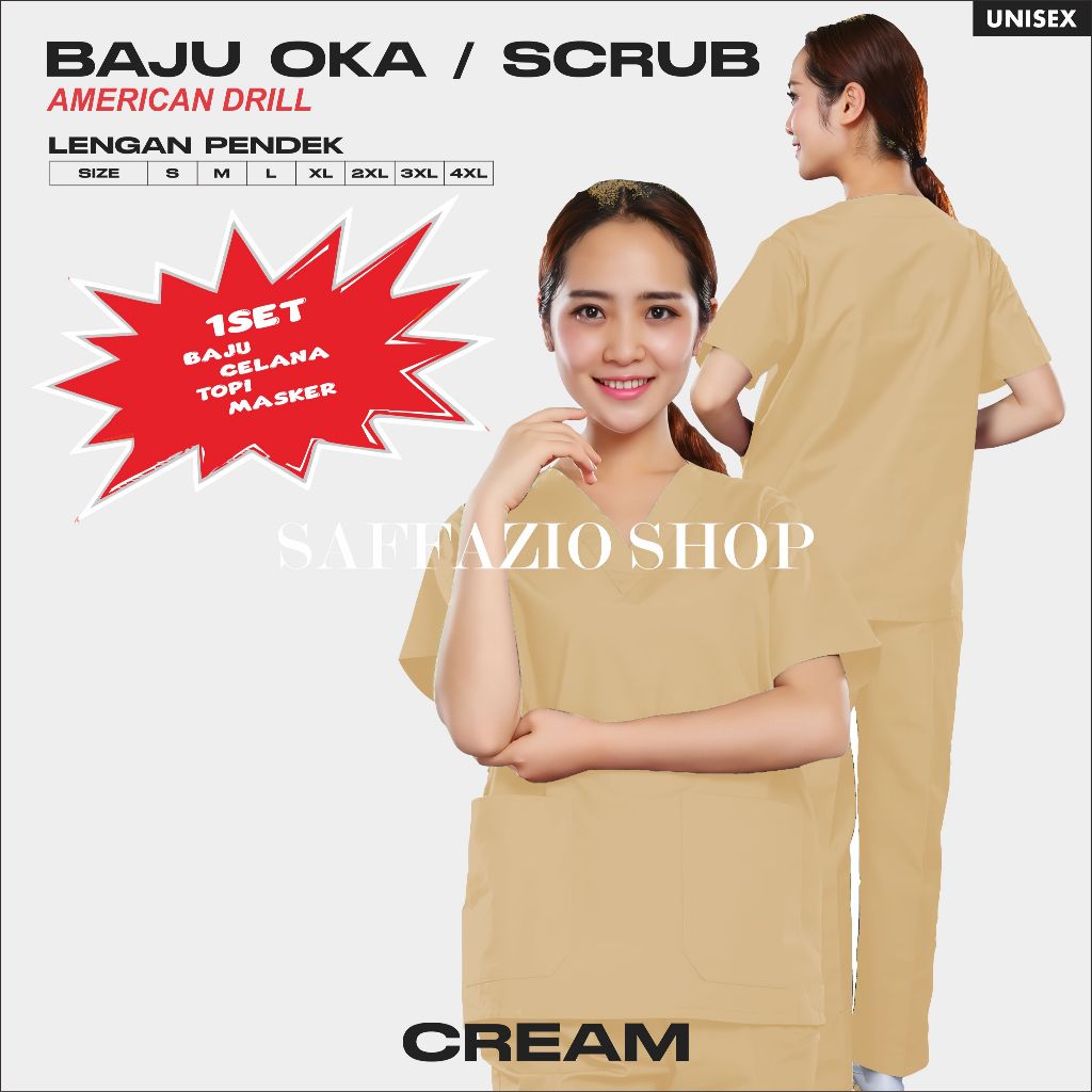 Baju OK Lengan Pendek Baju OKA Scrub Perawat / Baju Jaga Lengan Pendek Pria & Wanita