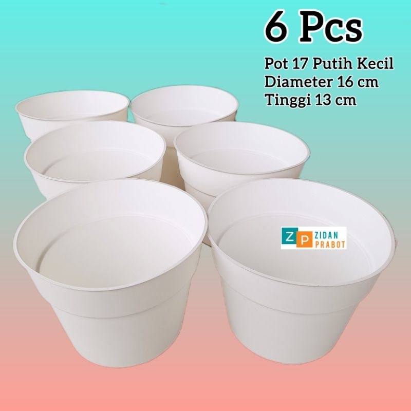 6 Pcs Pot 17 Kecil Warna Putih Diameter 16 cm Tinggi 13 cm