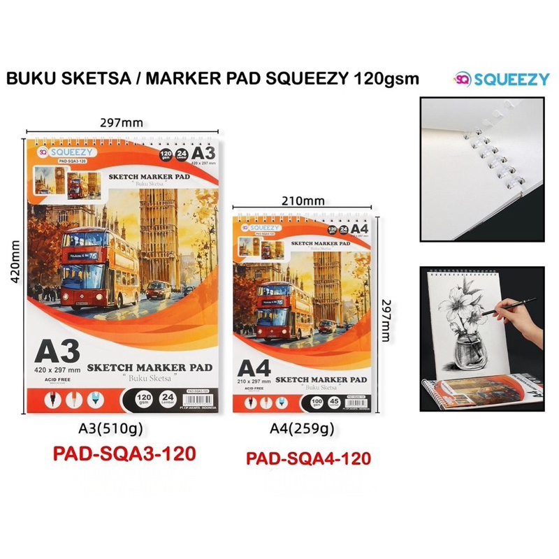 

SQUEEZY Sketch Marker Pad 120gsm 24 Sheet | Buku Lukis