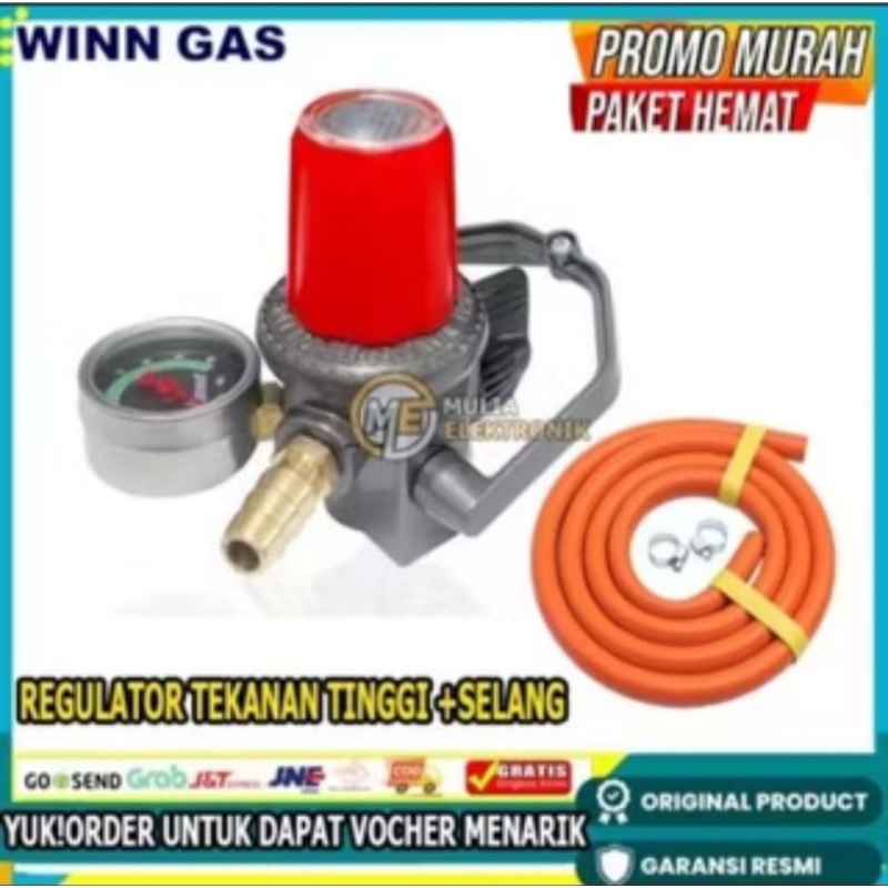 WIN GAS W191M PLUS SELANG PLUS KLEM kepala regulator tekanan tinggi tabung gas lpg