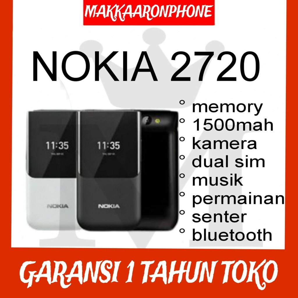HP NOKIA 2720 FLIP (BARU) [GARANSI 1 TAHUN] Kamera, Bluetooth, Musik, Radio, Slot Memori, Dual SIM