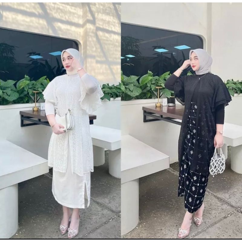 RullyChic-Malika Outer Brokat Lace Premium Cardigan Lengan Ruffle/Outfit Kondangan