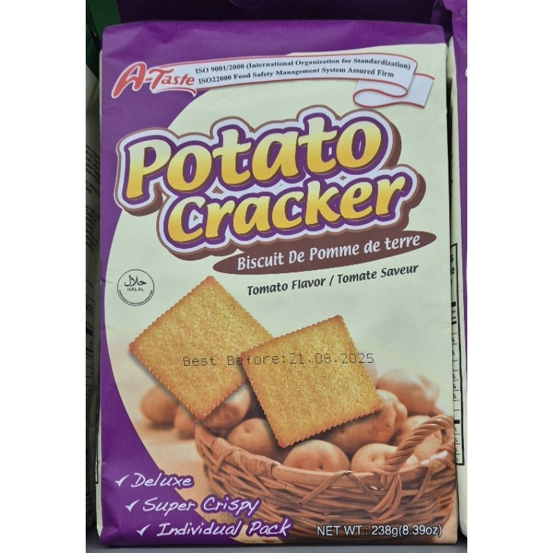 

Biskuit Craker Kentang Rasa Tomat A-TASTE Potato Craker Tomato Flavor 238g - HK. (Can Use Vegan / Dapat Untuk Vegetarian).
