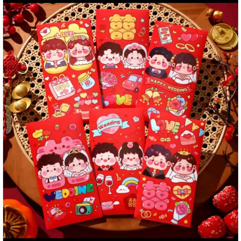 

kertas amplop angpao angpau wedding married nikahan cute shuangxi modern long pattern - XD28 isi 6 lembar