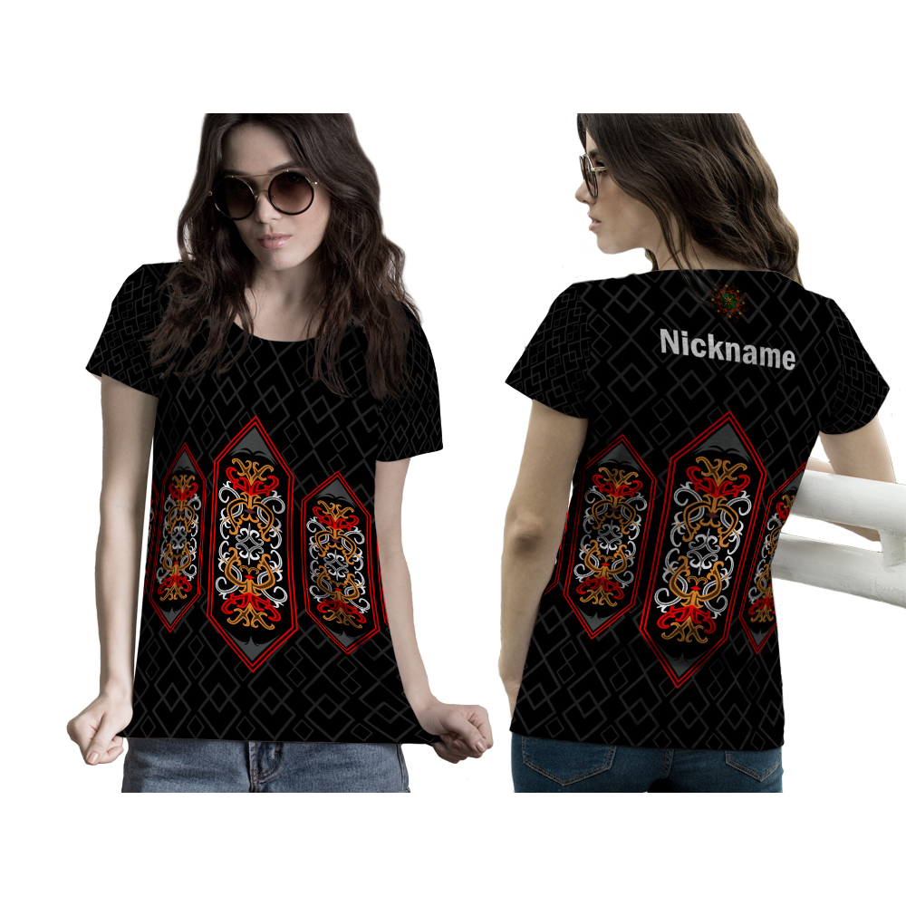 Kaos Batik Dayak | Baju Wanita Batik Kalimantan Lengan Pendek | Baju Motif Batik