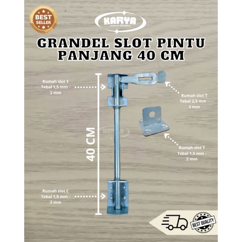 Grendel slot pintu pagar bawah panjang 40 cm,| slot pintu Henderson satu set, pintu gebyog