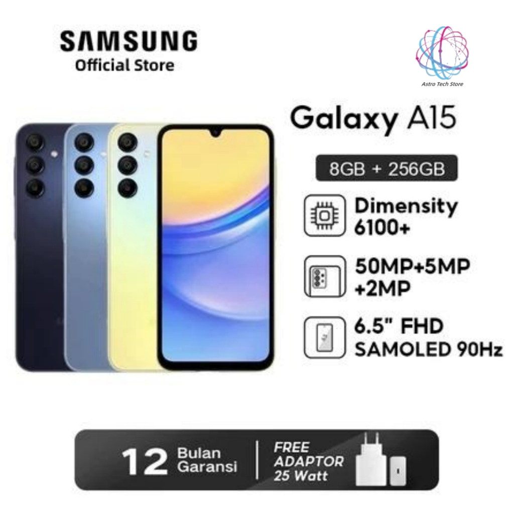 HP Samsung Galaxy A15 Ram 8/256GB 4G 50MP+13MP LET 6.5 inci Smartphone NFC Dual SIM HandphoneIndones