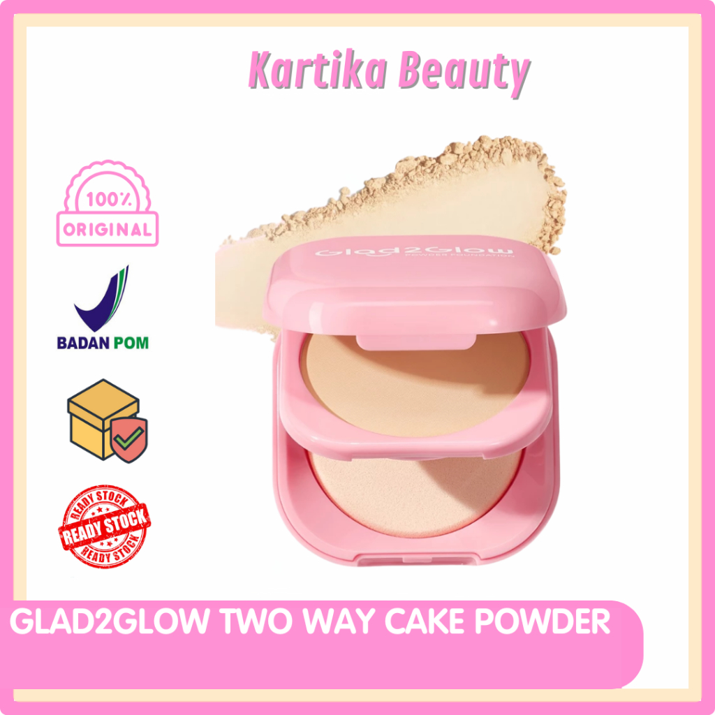 GLAD2GLOW Two Way Cake Powder - G2G Perfect Blurring Powder Foundation Setting Two Way Cake TWC Beda