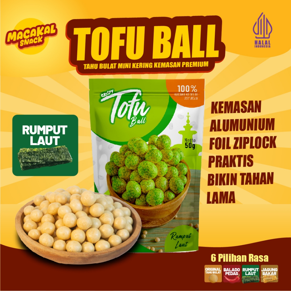 

Macakal - Tofu Ball Crispy Rasa Rumput Laut 50g I Tahu Bulat Kering Siap Makan, Renyah & Tahan Lama