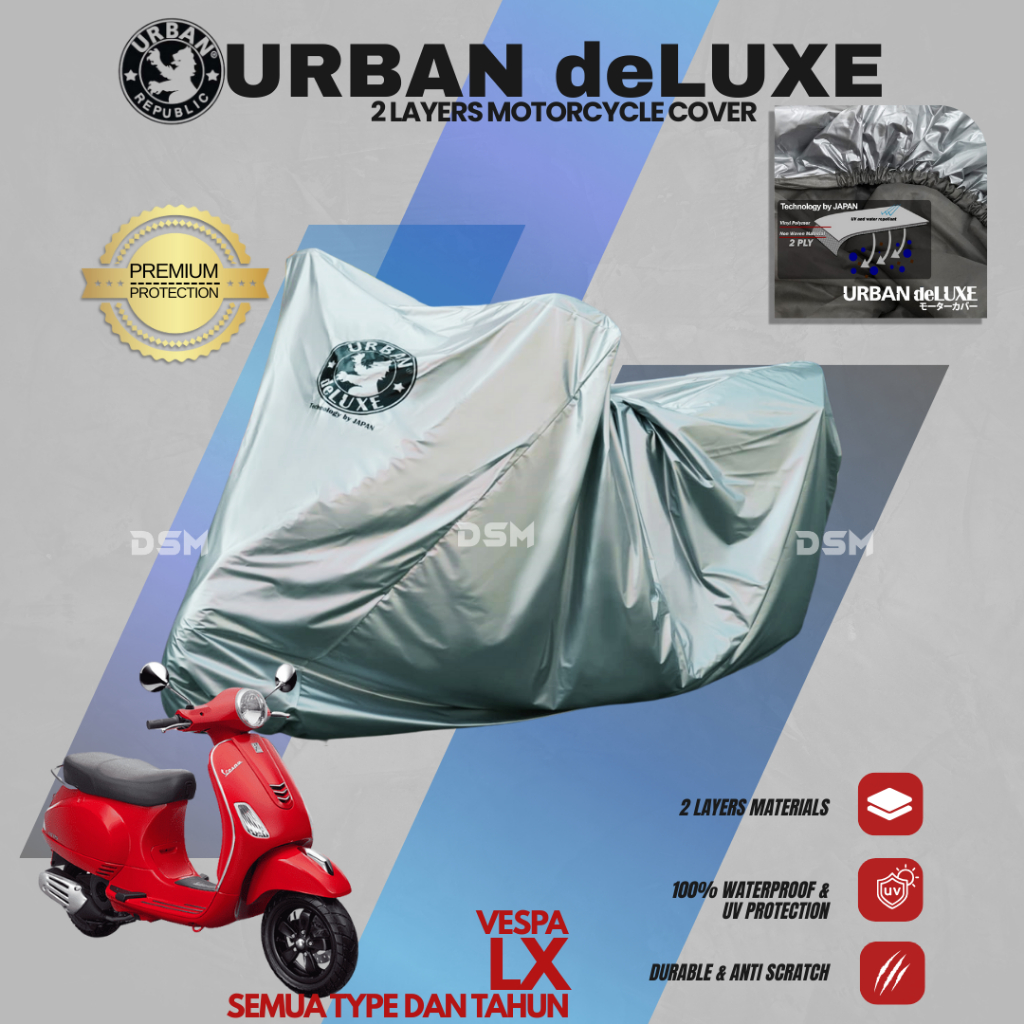 Urban Deluxe Cover Motor Vespa LX / Sarung Motor Vespa LX 2 Lapis Waterproof Aman Untuk Cat Putih