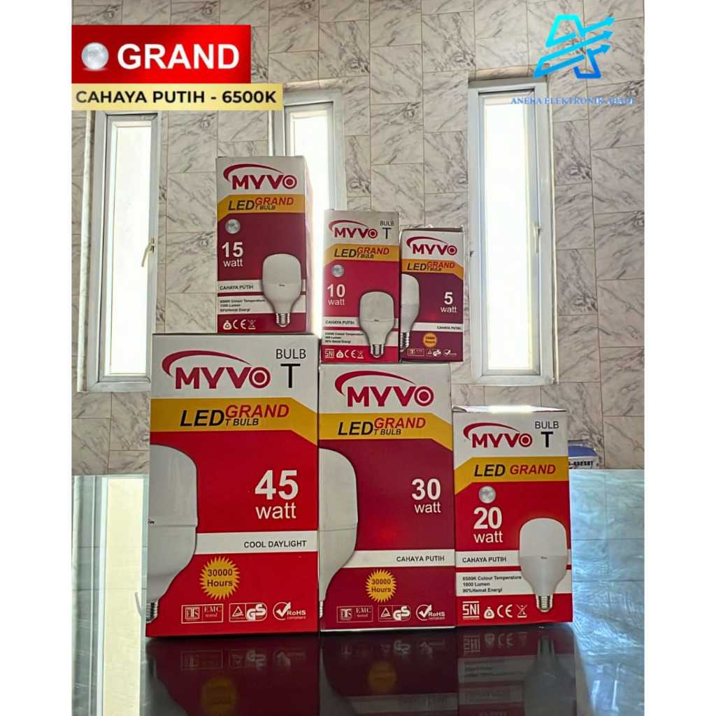 Lampu LED Cahaya Putih Terang Bohlam SNI Myvo Grand Bulb-T Series 5w/10w/15w/20w/30w/45w Watt