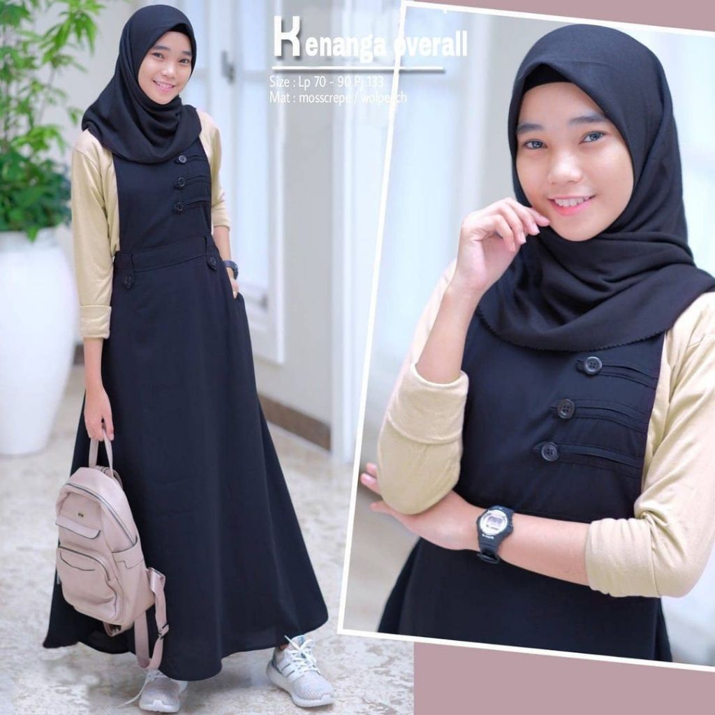 GAMIS OVERALL KENANGA / BAJU BAHAN MOSCREPE / DRESS KENANGA VARIASI KANCING / FASHION LEBARAN / BUSA