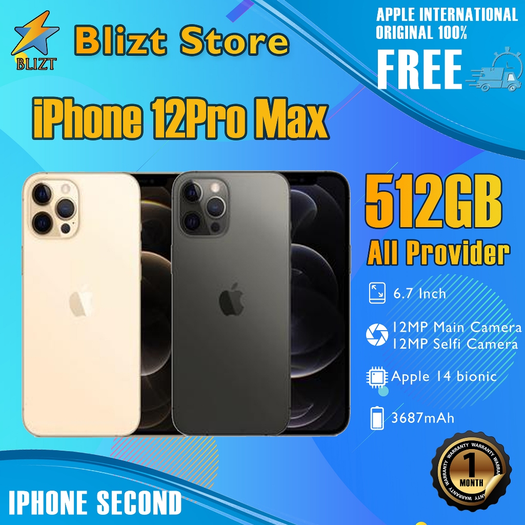 iPhone 12Pro Max 512GB Fullset Second/Bekas Original100% Inter 6.7"OLED-Ori Mulus Like New HandPhone