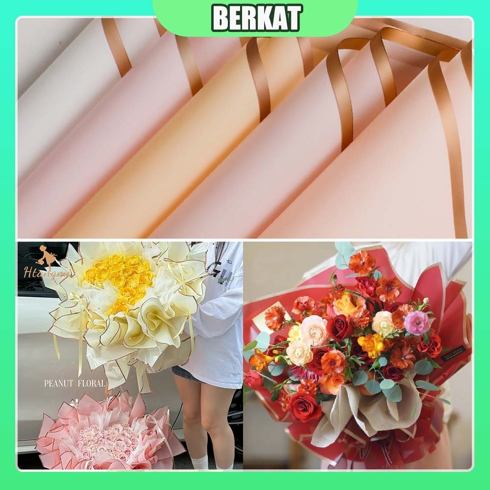 

【20 LEMBAR】 Flower Wrapping Paper List Gold Transparan / Cellophane Kertas Buket / Pembungkus Bunga