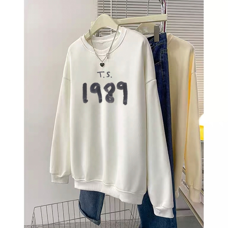 Sweater Nomor "1989" | Sweater Hitam Panjang Muda Leher Bulat Dasar Sweater Leher Bulat Kebesaran Ga