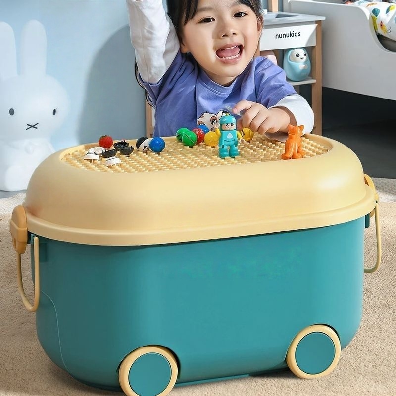 Mainan Storage Box Plastik Kotak Penyimpanan Lego Toy Container Box  Dengan roda Box Storage