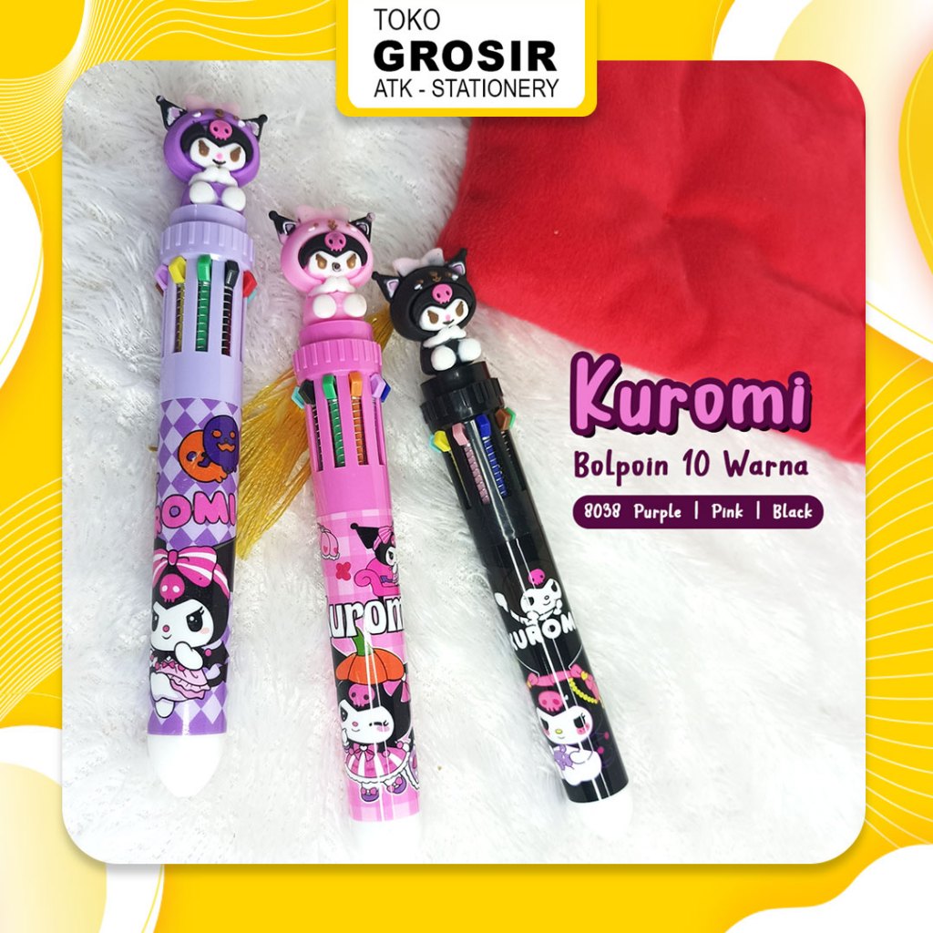 

Bolpoin 10 Warna Karakter Kuromi Comel Lucu Pink Ungu Hitam / Bolpoin Kuromi 8038