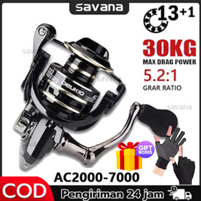 【SAVANA】 Reel Pancing Deukio Reel Spinning Saltwater AC2000-7000 Fishing Reel 12kg Max Drag 5.2:1 Sp