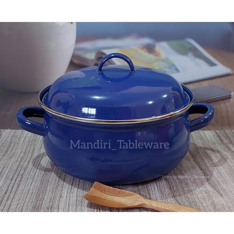 1 Set Panci Sayur Enamel | Ukuran 20 cm | Motif Blue | Best Quality