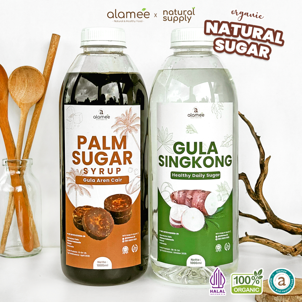 

ALAMEE Gula Aren Cair Singkong Ketela Palm Sugar Cair Organic Organik Pure Murni Sirup Pemanis 1ltr