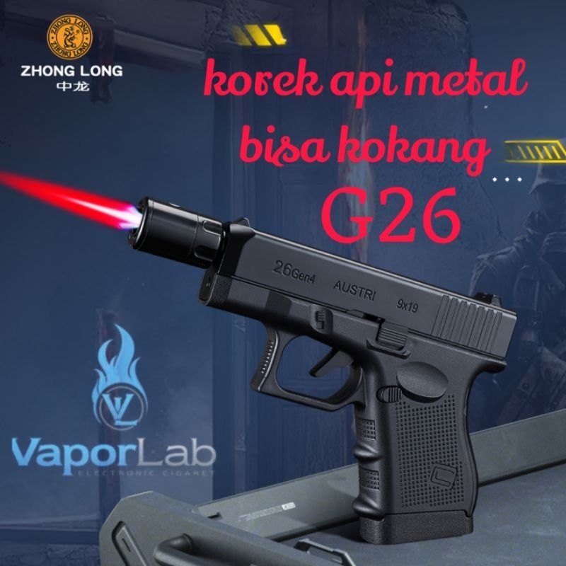 korek api gas bara las model pistol glok G26 jet torch lighter 051B dengan magazin kotak simpan rkk