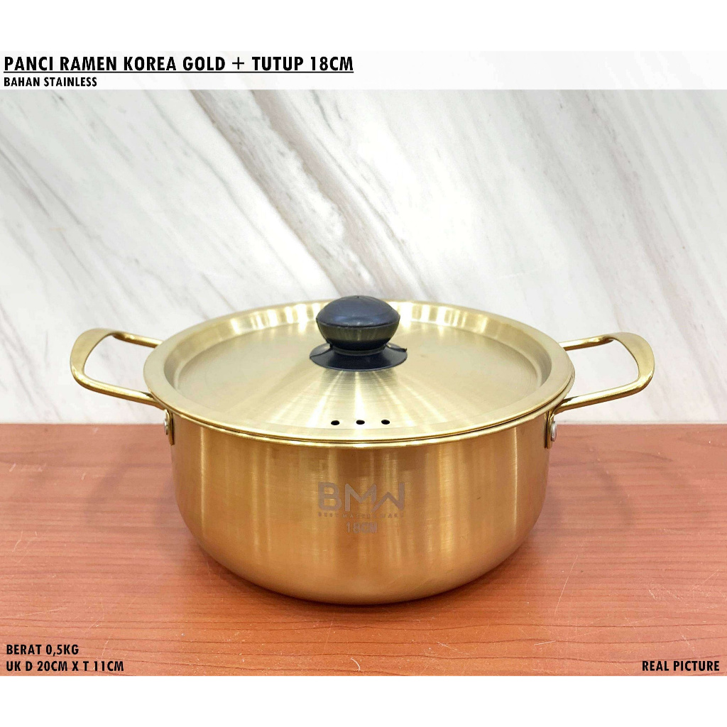 PANCI RAMEN KOREA GOLD + TUTUP 18CM