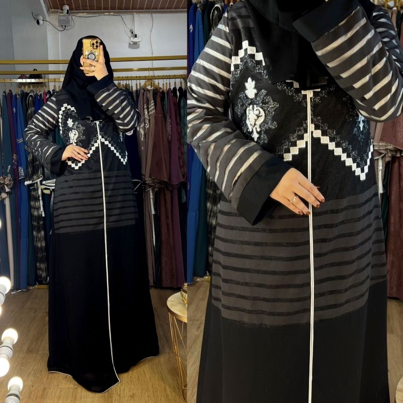 Abaya Mesir  Premium Motif Salur redy stok