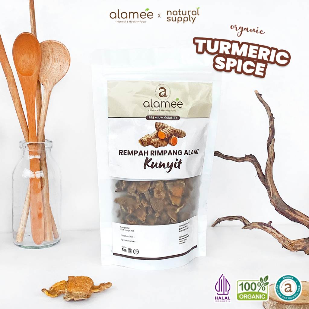 

ALAMEE Kunyit Kering Dried Turmeric Iris Rempah Rimpang Organik Alami Kunir Bumbu Seasoning 50gr