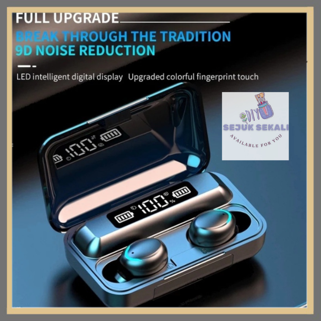 Earphone F9-5 Headset Bluetooth 3500MAH Power Bank TWS Mic 9D Sttereo Bass Handset