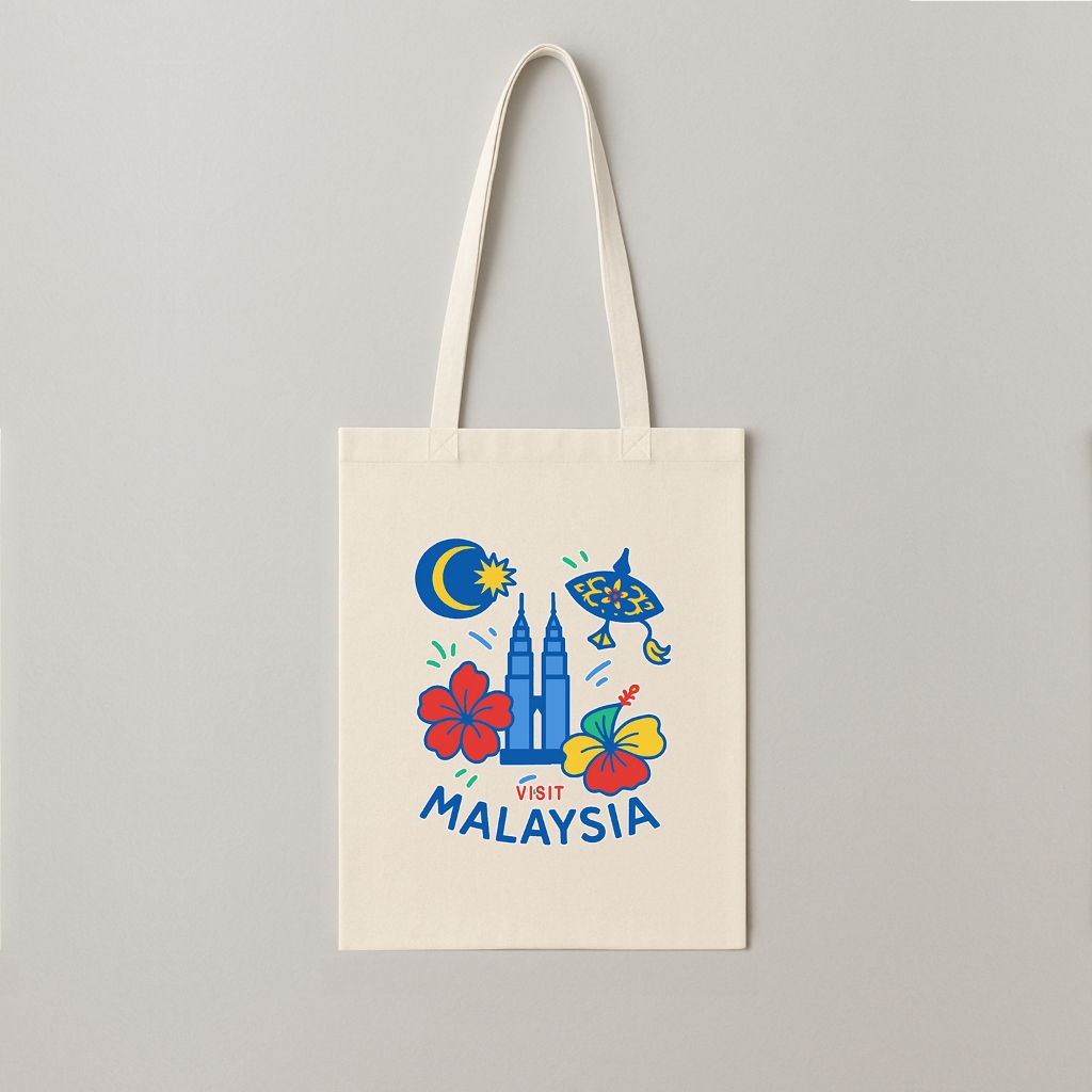 Tas Oleh-oleh Malaysia | Tote Bag Khas Malaysia | Tote Bag  Kenang-kenangan Wisata Kuala Lumpur Mala
